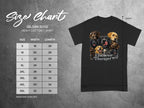 Size chart for Gildan 5000 heavy cotton t-shirt with dog graphic.
