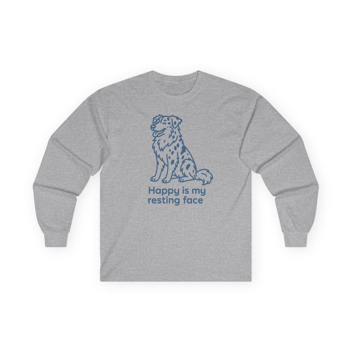 Happy Is My Resting Face Australian Shepherd Long Sleeve Tee in Sport Grey