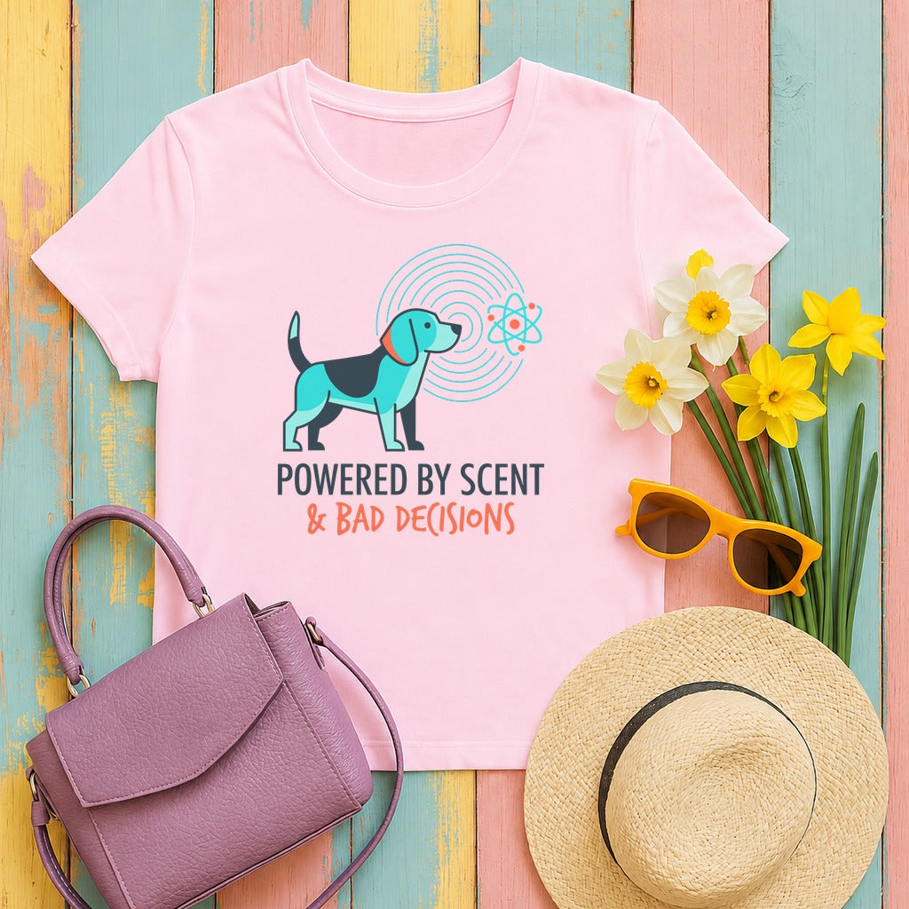 Powered By Scent & Bad Decisions Beagle T-Shirt in Light Pink