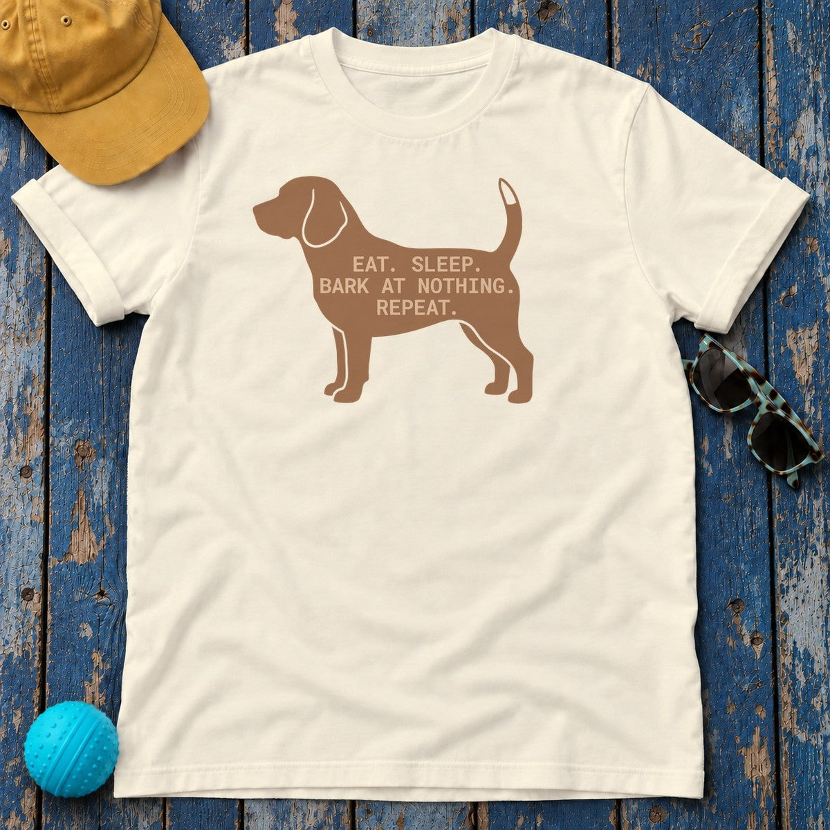 Eat Sleep Bark At Nothing Repeat Beagle T-Shirt in Natural