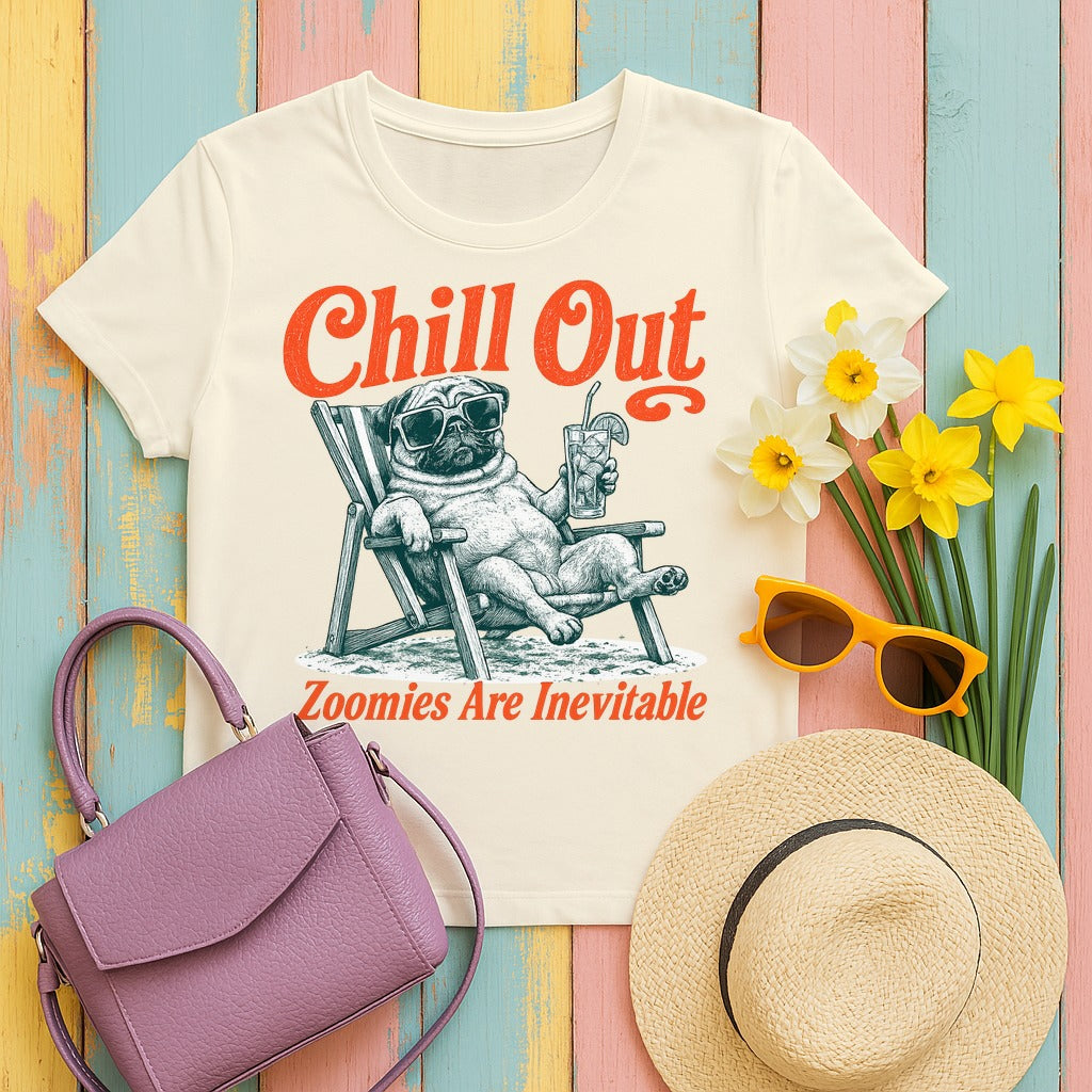Chill Out Pug: Zoomies T-Shirt in Natural