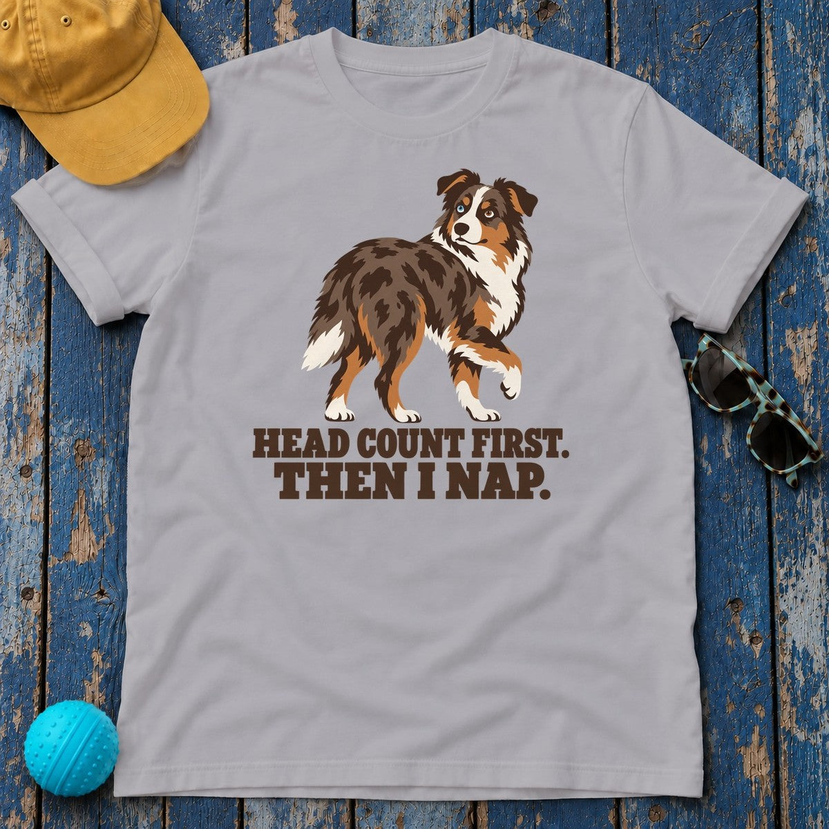 Head Count First Then I Nap Australian Shepherd T-Shirt in Athletic Heather