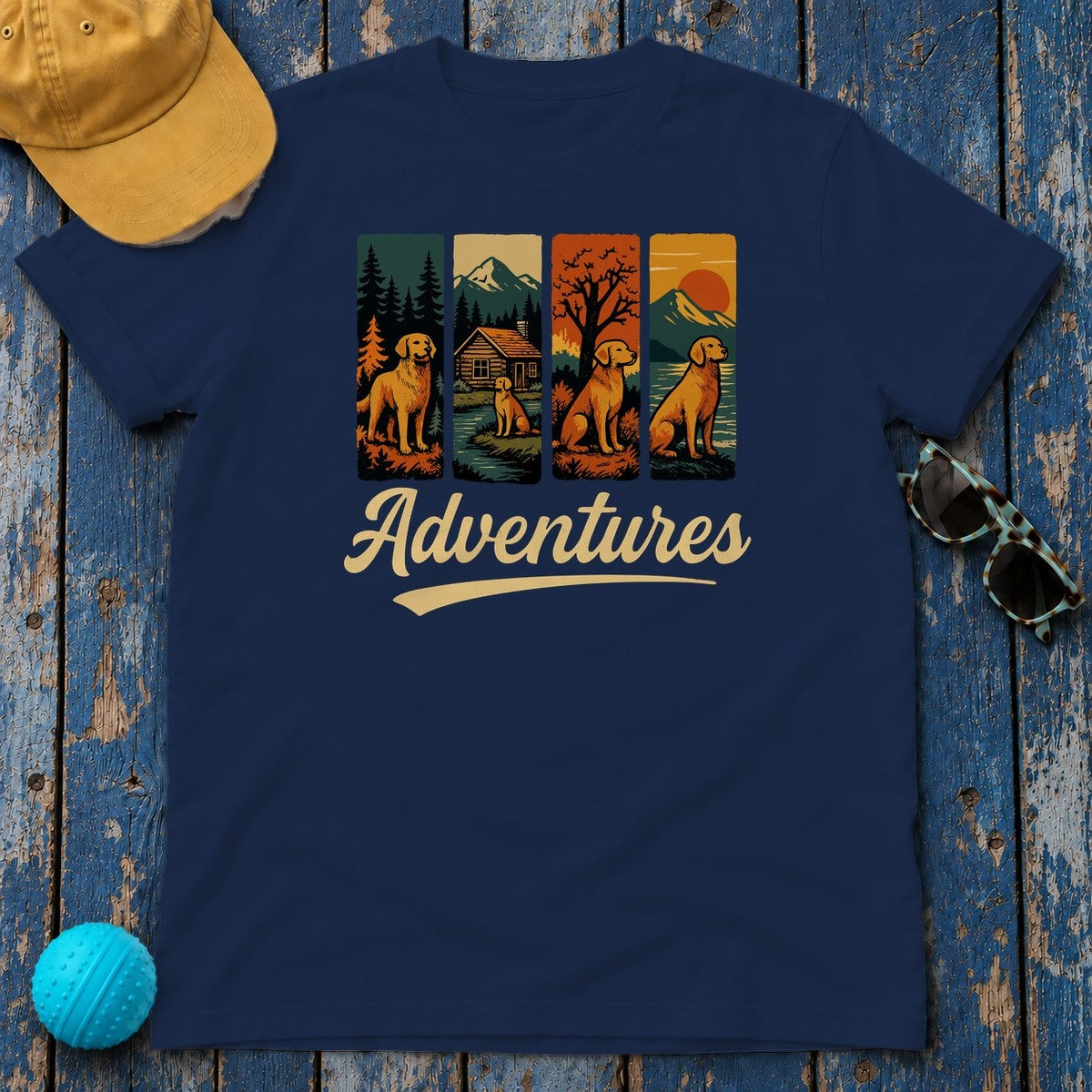 Adventures With Yellow Labrador In Nature T-Shirt in Navy
