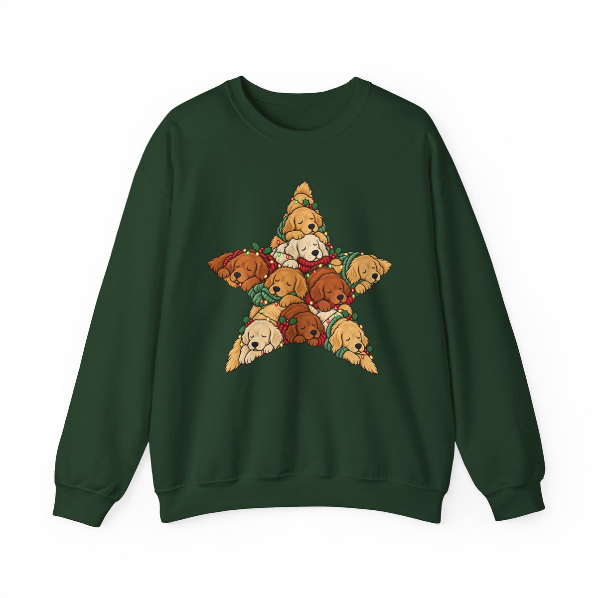 Golden Retriever Christmas Star sweatshirt in Forest Green
