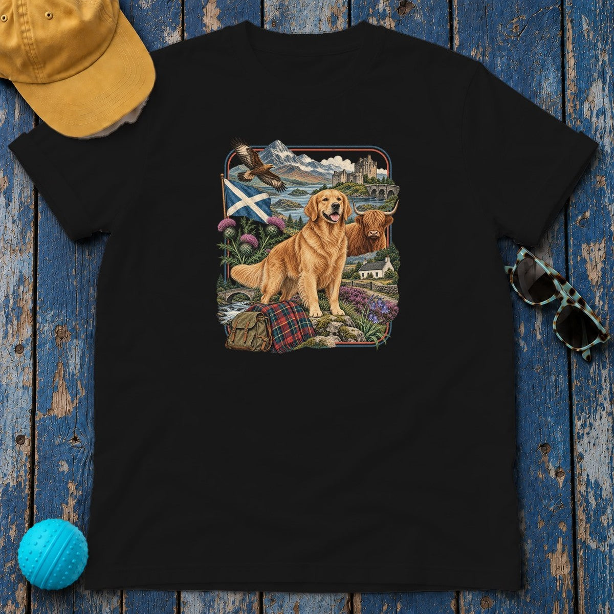 Golden Retriever Scotland Heritage T-Shirt in Black