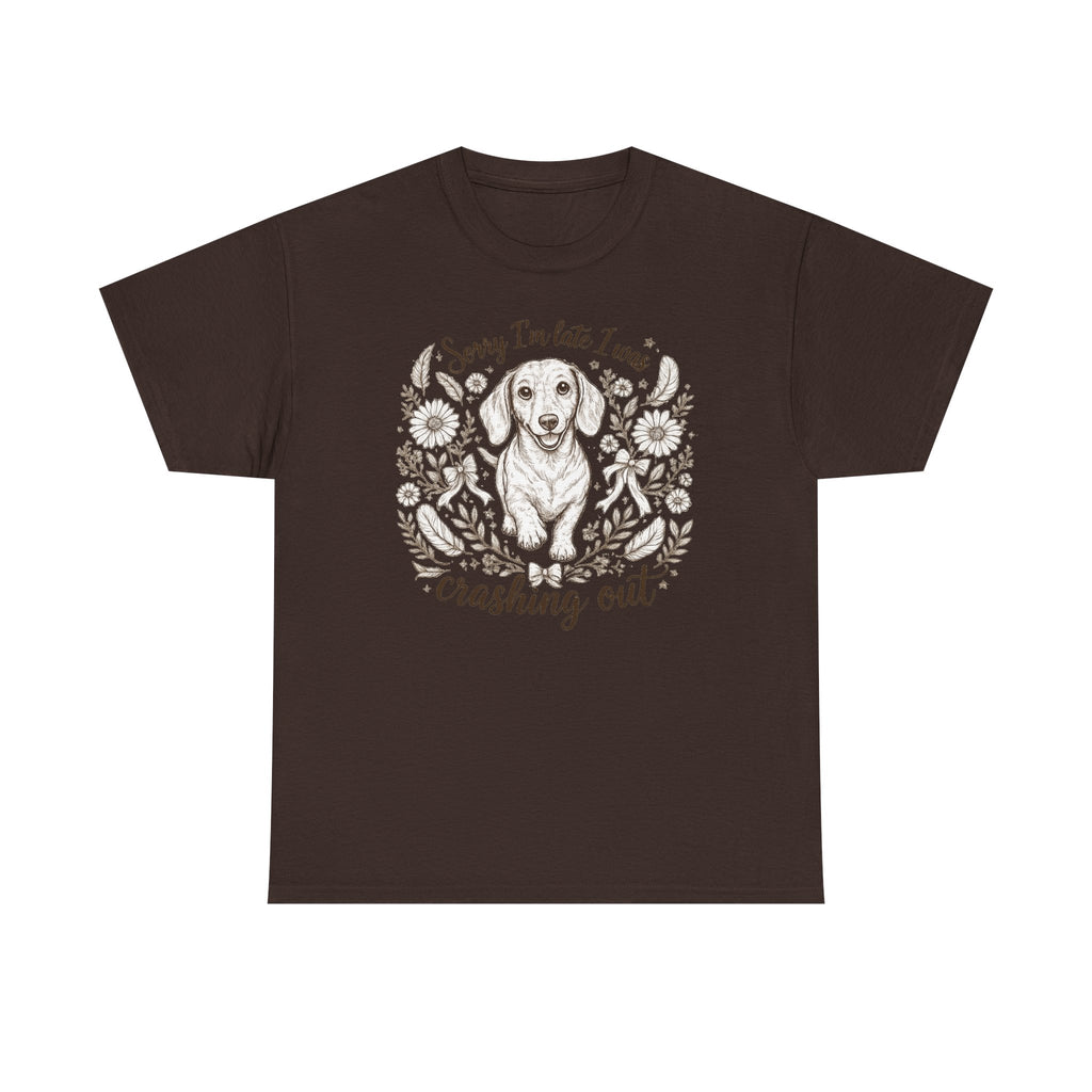 Whimsical Dachshund 'Crashing Out' T-Shirt