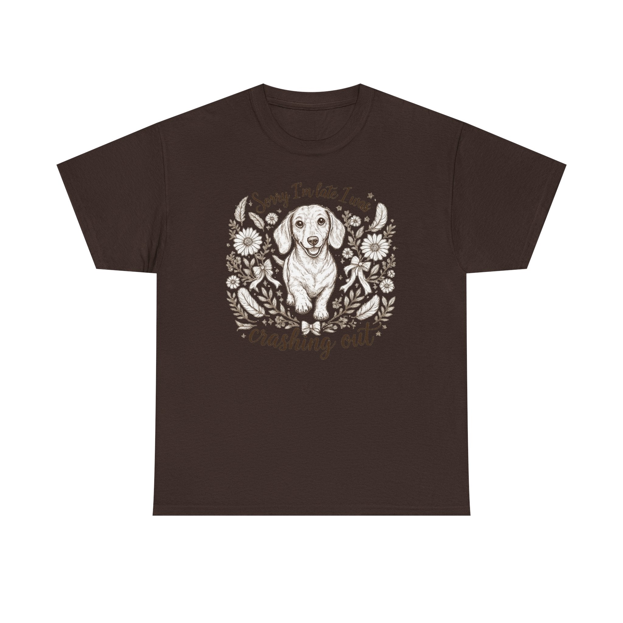 Whimsical Dachshund 'Crashing Out' T-Shirt