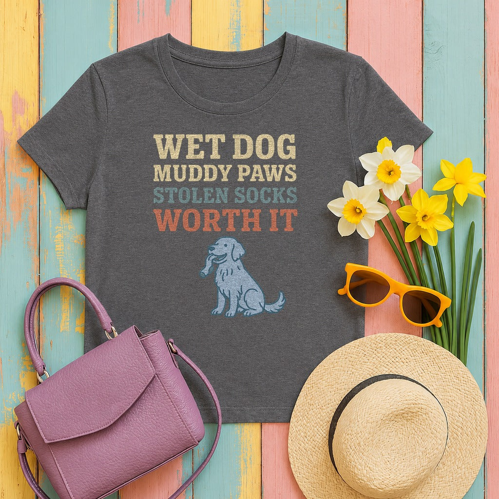 Flat-Coat Wet Dog Muddy Paws Tee in Dark Grey Heather