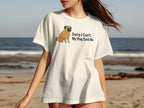 White t-shirt with a cartoon pug and text "Sorry I Can't. My Pug Said No."