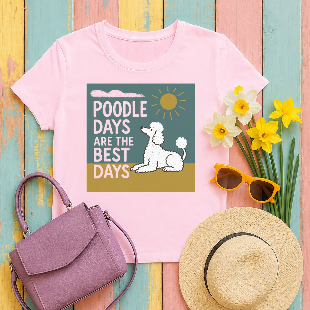 Poodle Days Whimsical Graphic T-Shirt in Light Pink