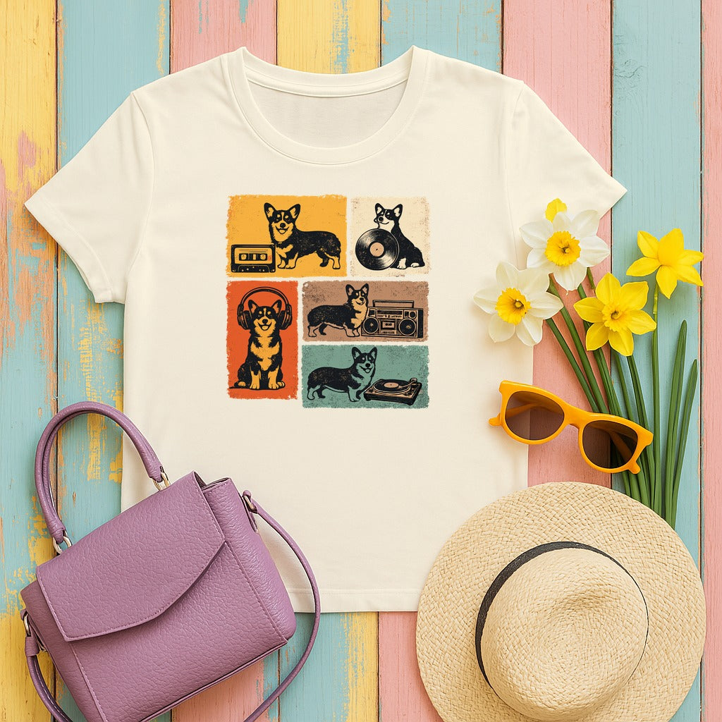 Retro Corgi Mixtape Vibe T-Shirt in Natural