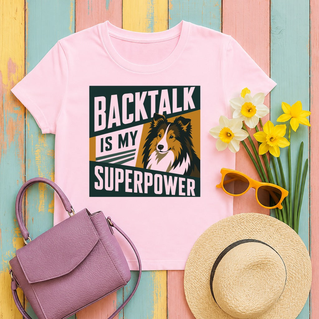 Backtalk Superpower Sheltie Graphic T-Shirt in Light Pink