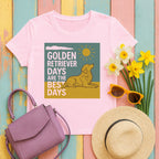 Golden Retriever Sunshine Days T-Shirt in Light Pink