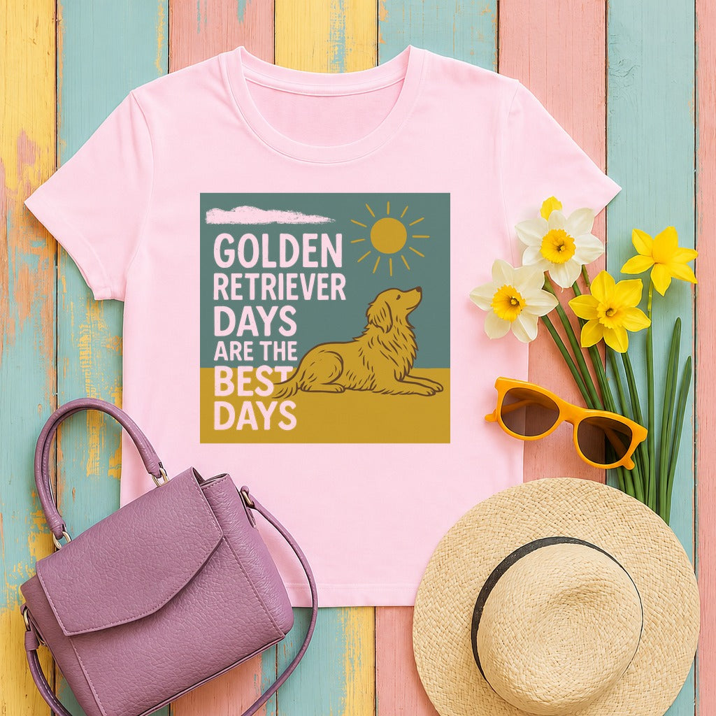Golden Retriever Sunshine Days T-Shirt in Light Pink