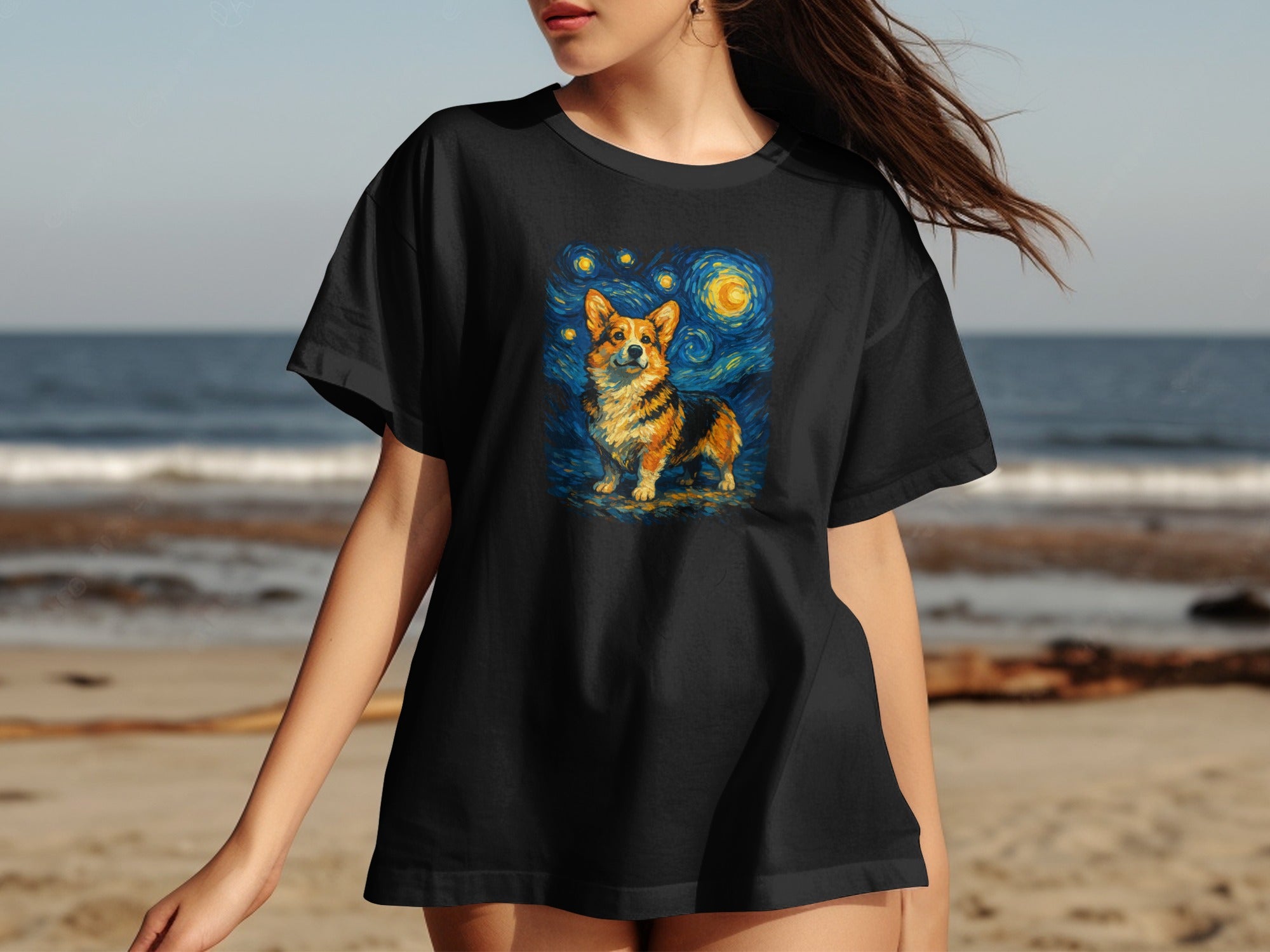 Starry Night Corgi Dog Print T-Shirt Product