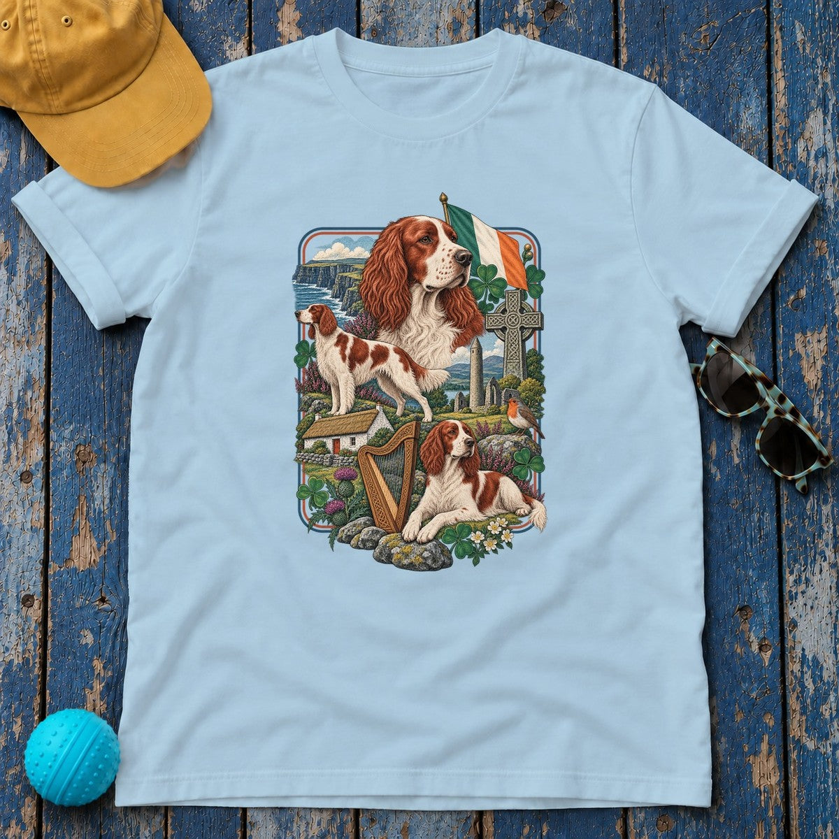 Irish Red and White Setter Ireland Heritage T-Shirt in Light Blue