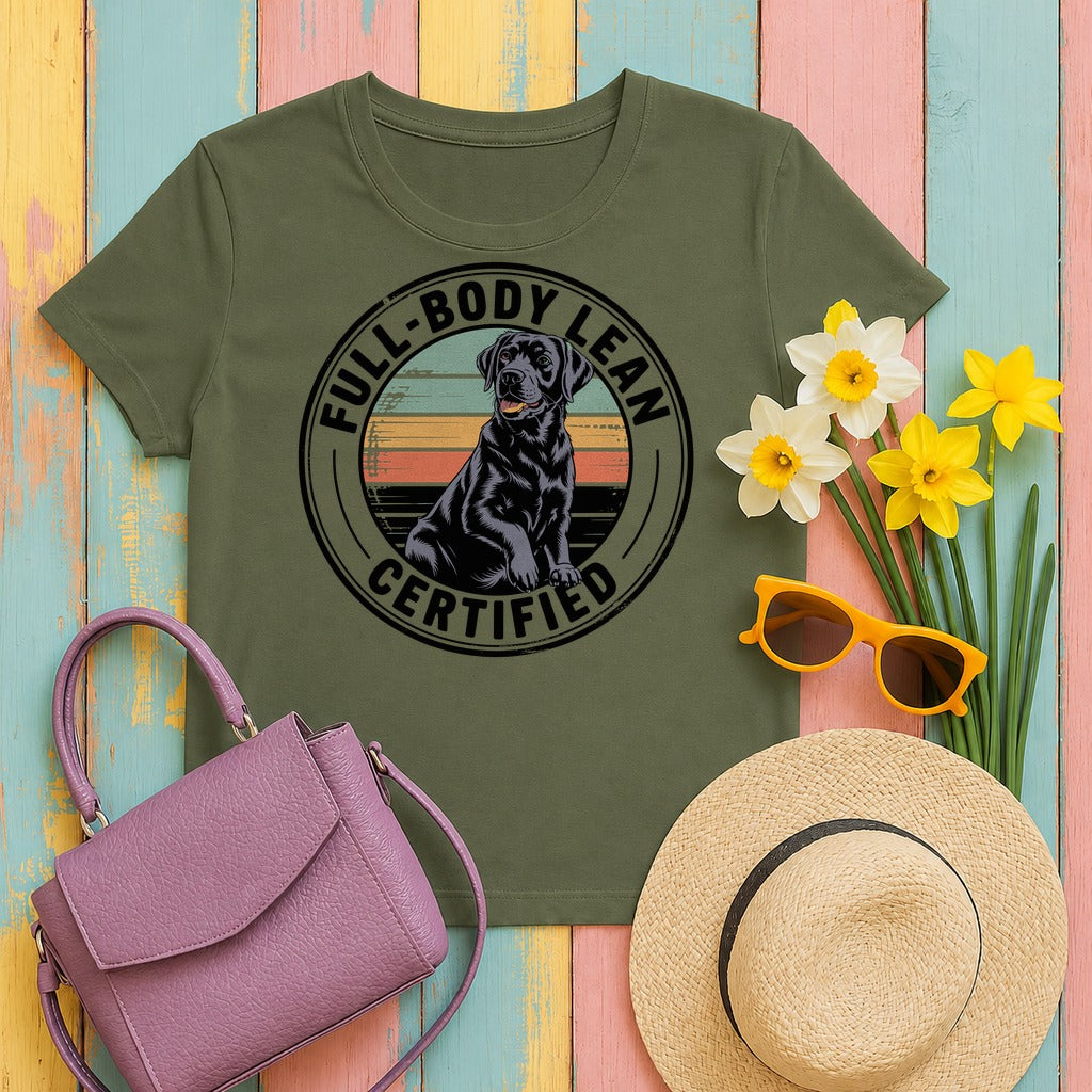 Full-Body Lean Certified Black Labrador T-Shirt in Military Green