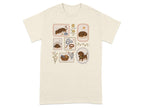 T-shirt with framed illustrations of dachshunds in various cozy poses.