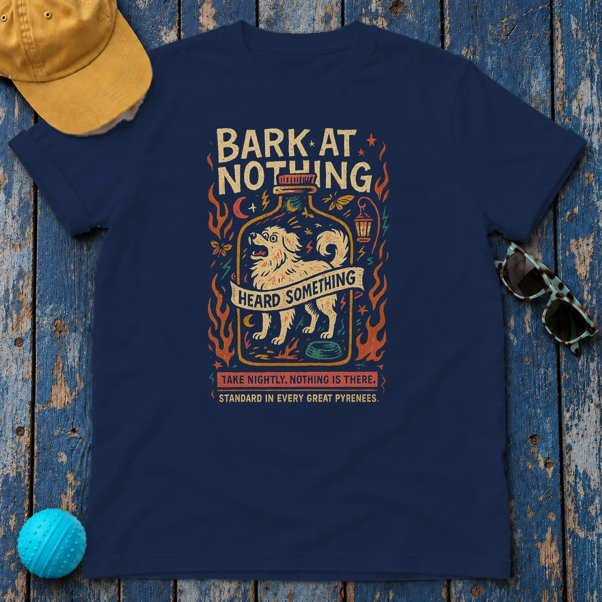 Great Pyrenees Bark At Nothing T-Shirt in Navy