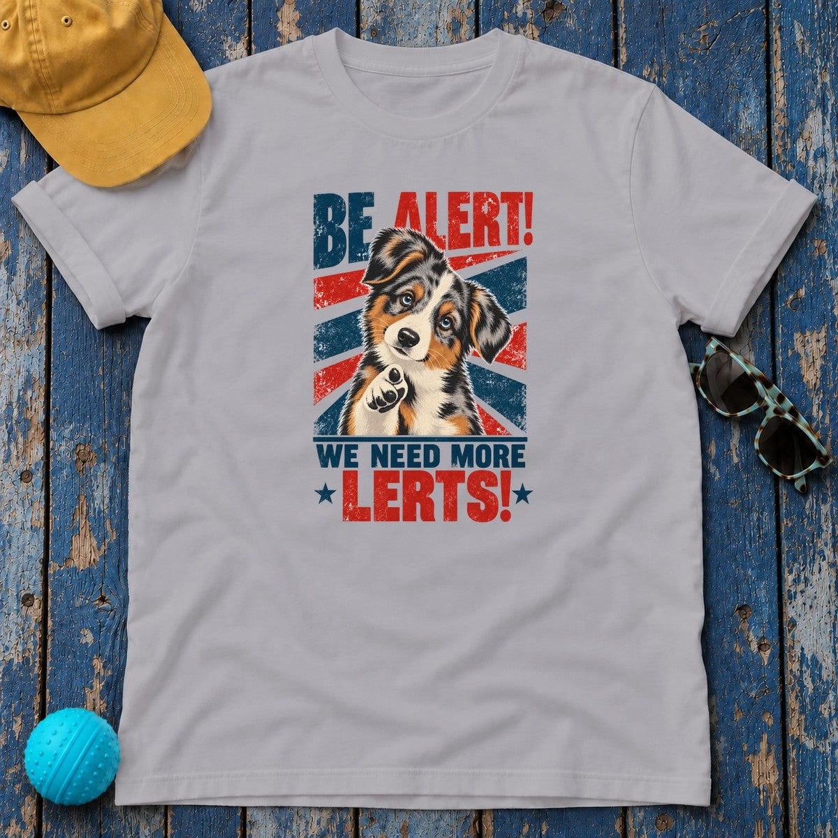 Australian Shepherd Be Alert We Need More Lerts Tee in Athletic Heather