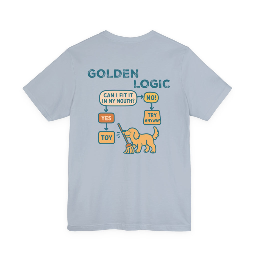 Golden Retriever Logic Back Print Tee in Light Blue, back
