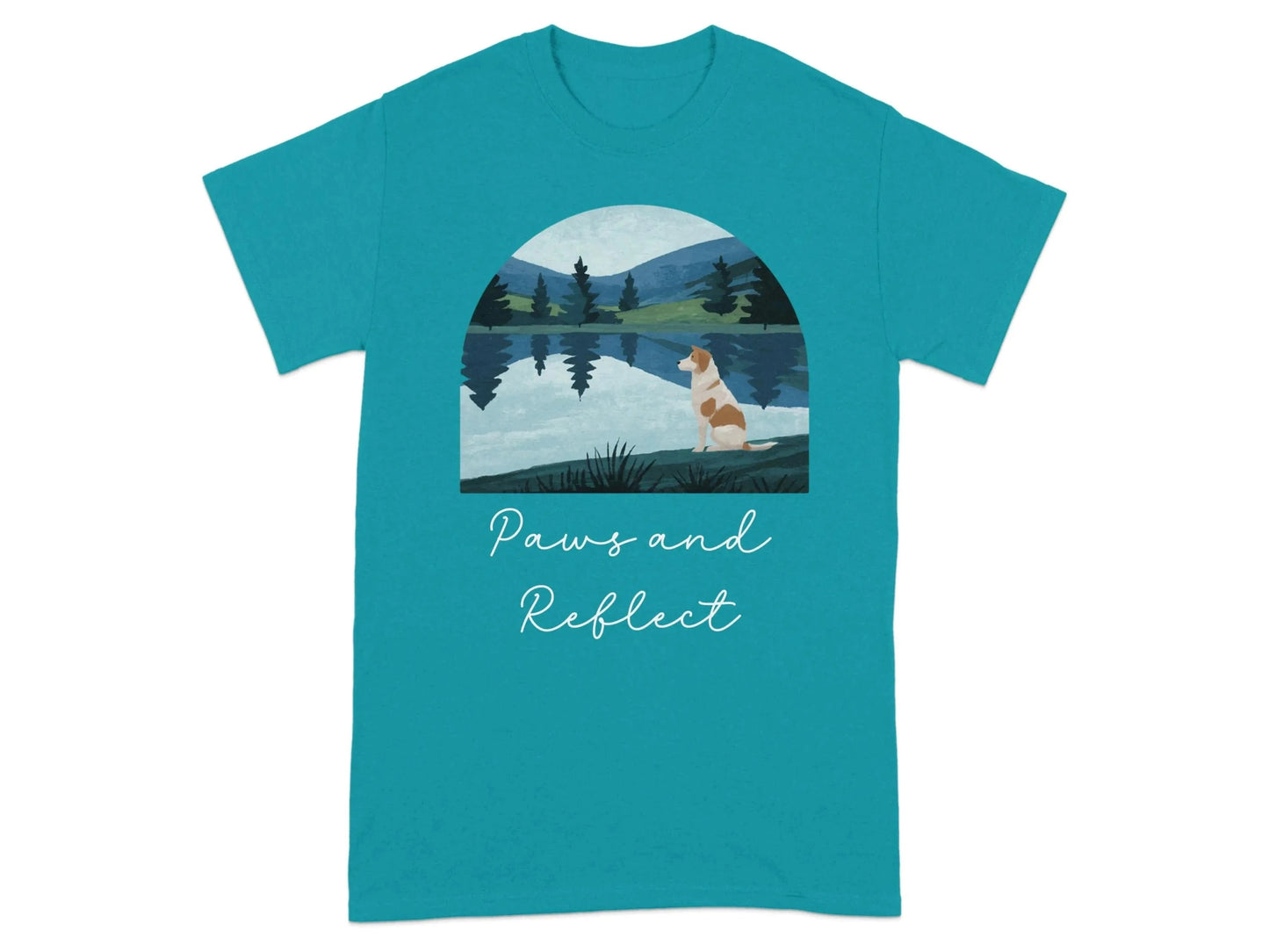 Dog At Lake Nature Outdoors Landscape Scenic Art T-Shirt T-shirt
