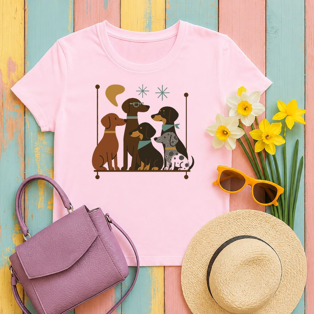 Mid-Century Dachshund T-Shirt in Light Pink