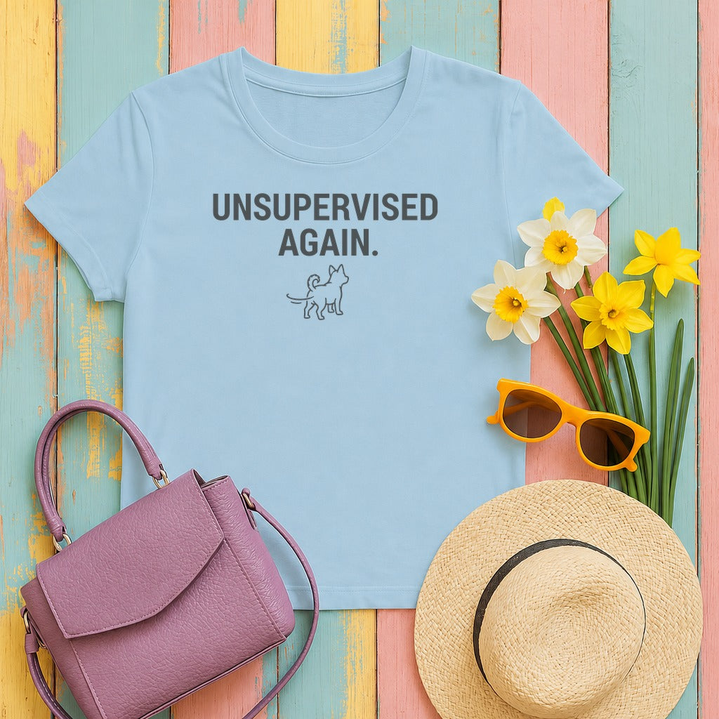 Unsupervised Again Dog Humorous Pet Lover T-Shirt in Light Blue