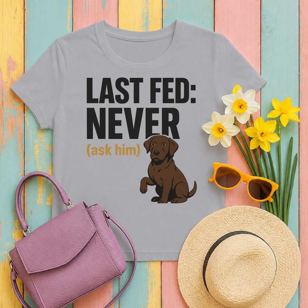 Chocolate Lab Last Fed Never T-shirt in Athletic Heather