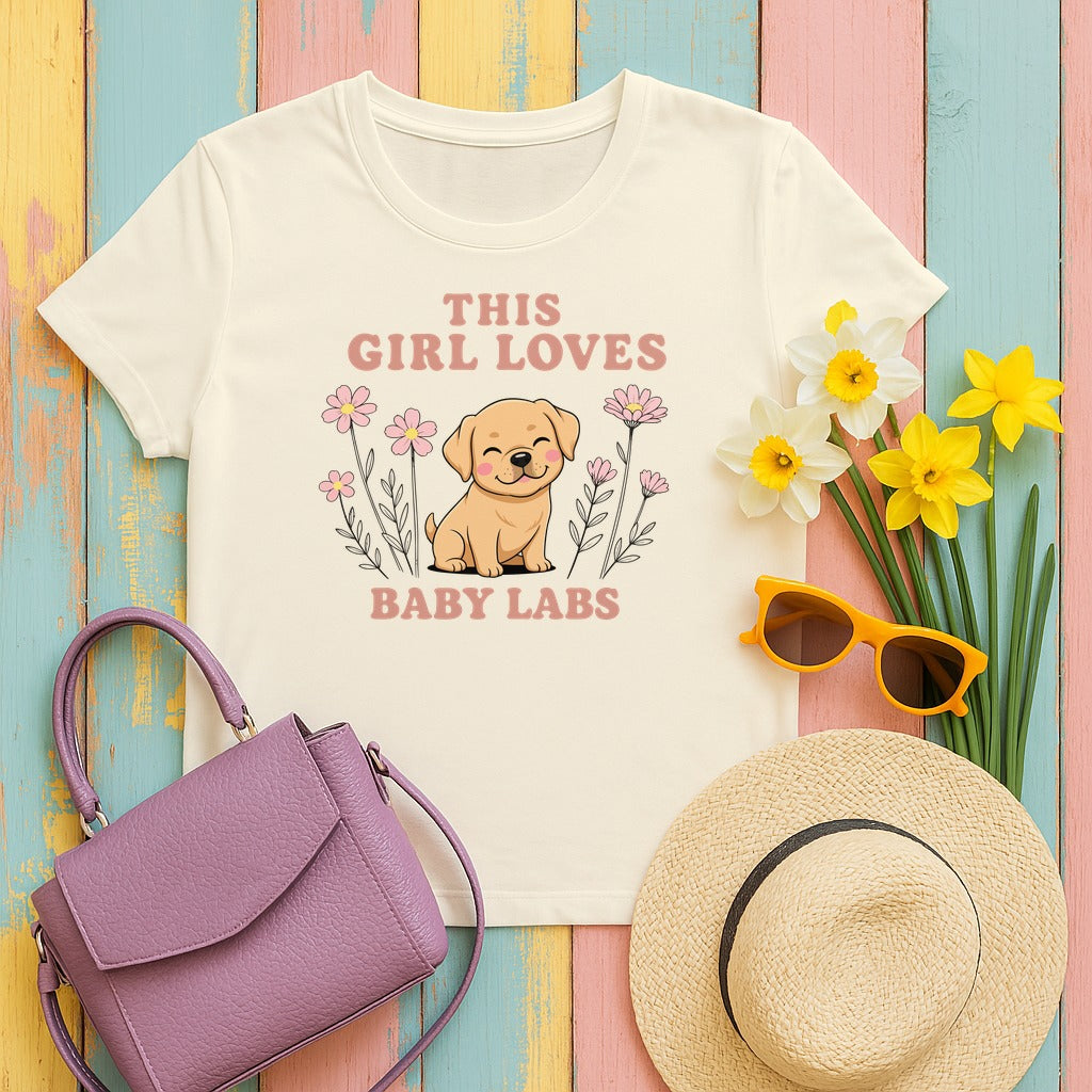 This Girl Loves Baby Labs Cute Puppy Dog Design T-Shirt in Natural