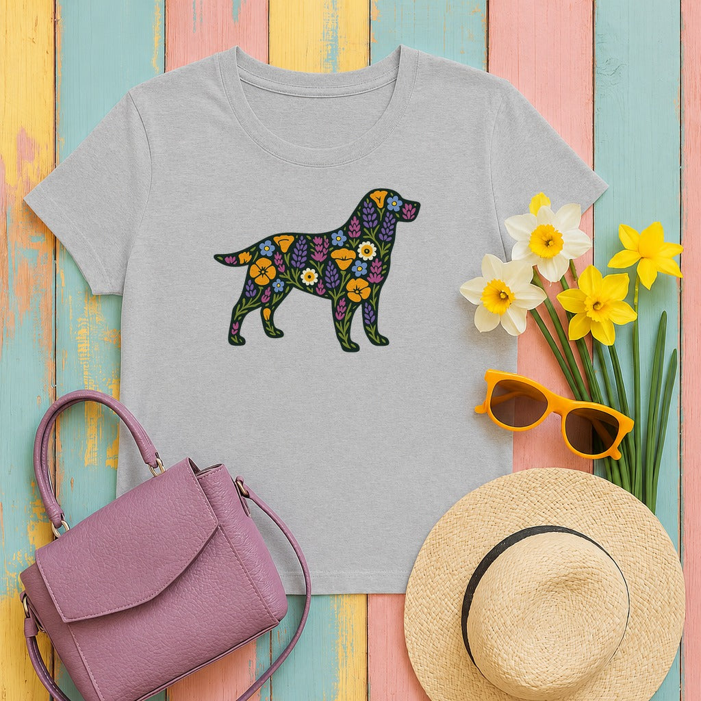 Floral Labrador Retriever Design Dog Lover Style Graphic Design T-Shirt in Sport Grey