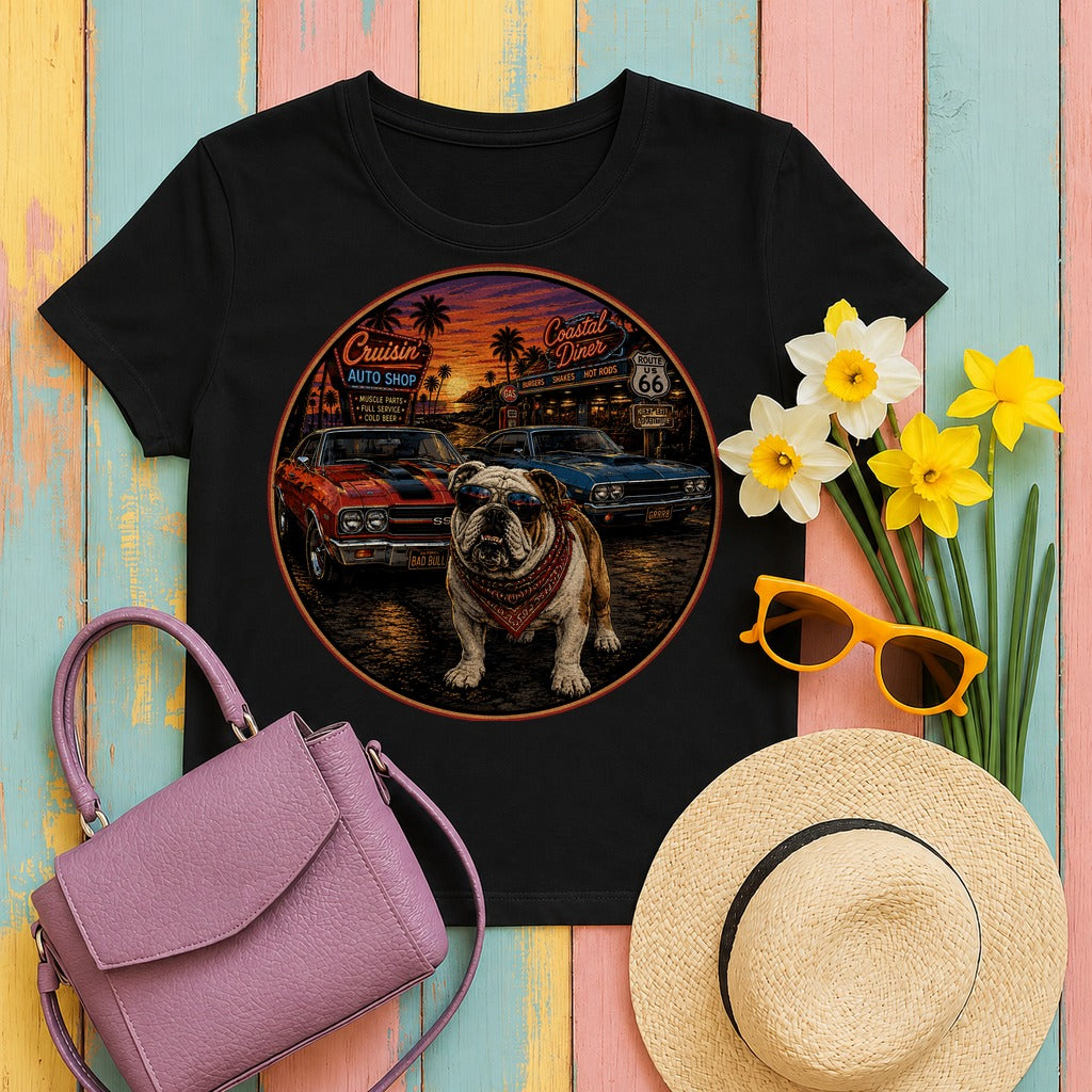 Cruisin' Coastal Bulldog Graphic T-Shirt in Black