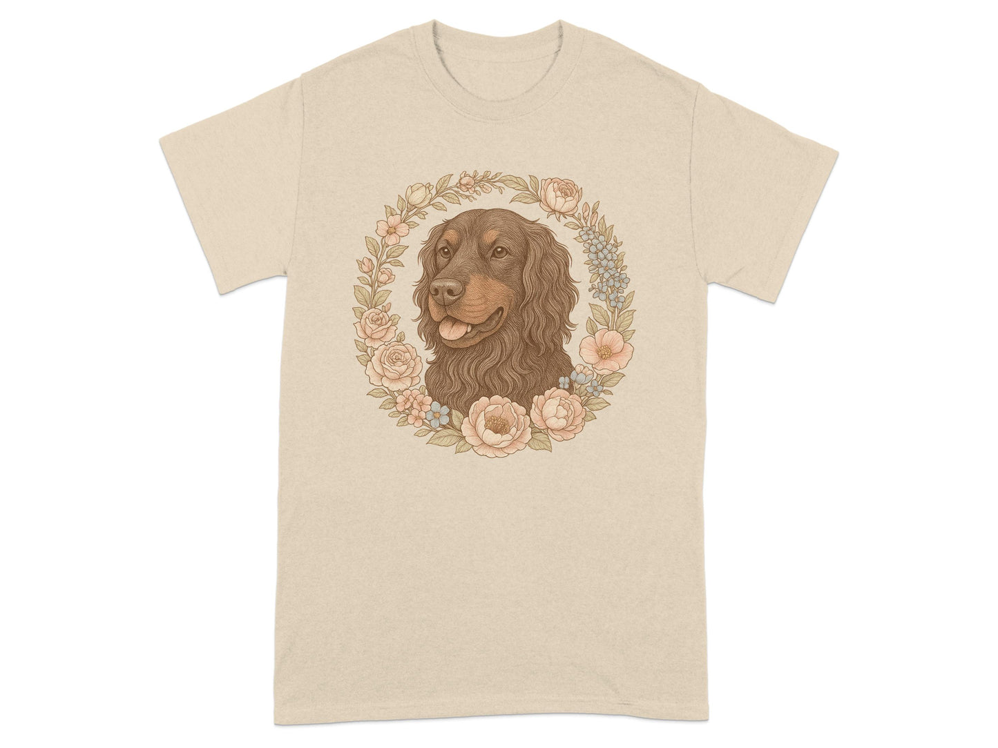 Cute Floral Dog Design on Cream Shirt product type