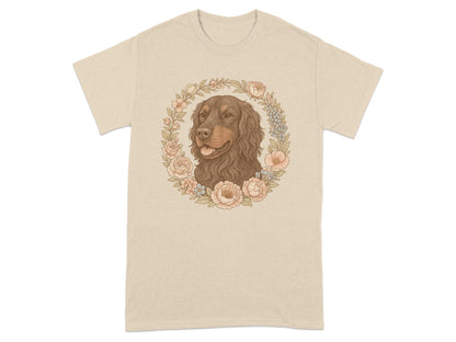 Cute Floral Dog Design on Cream Shirt product type