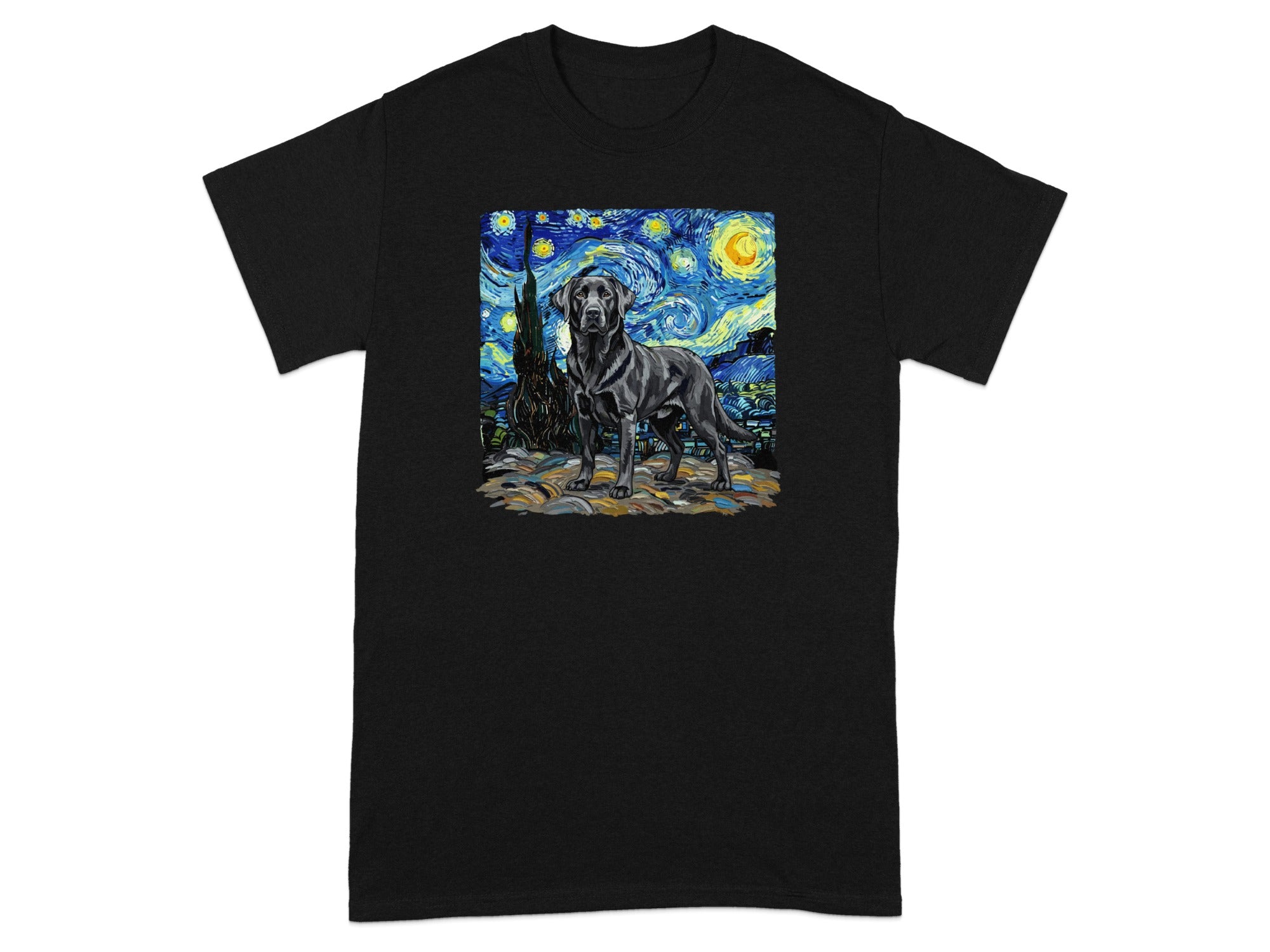 Starry Night Inspired Dog Print Graphic T-Shirt