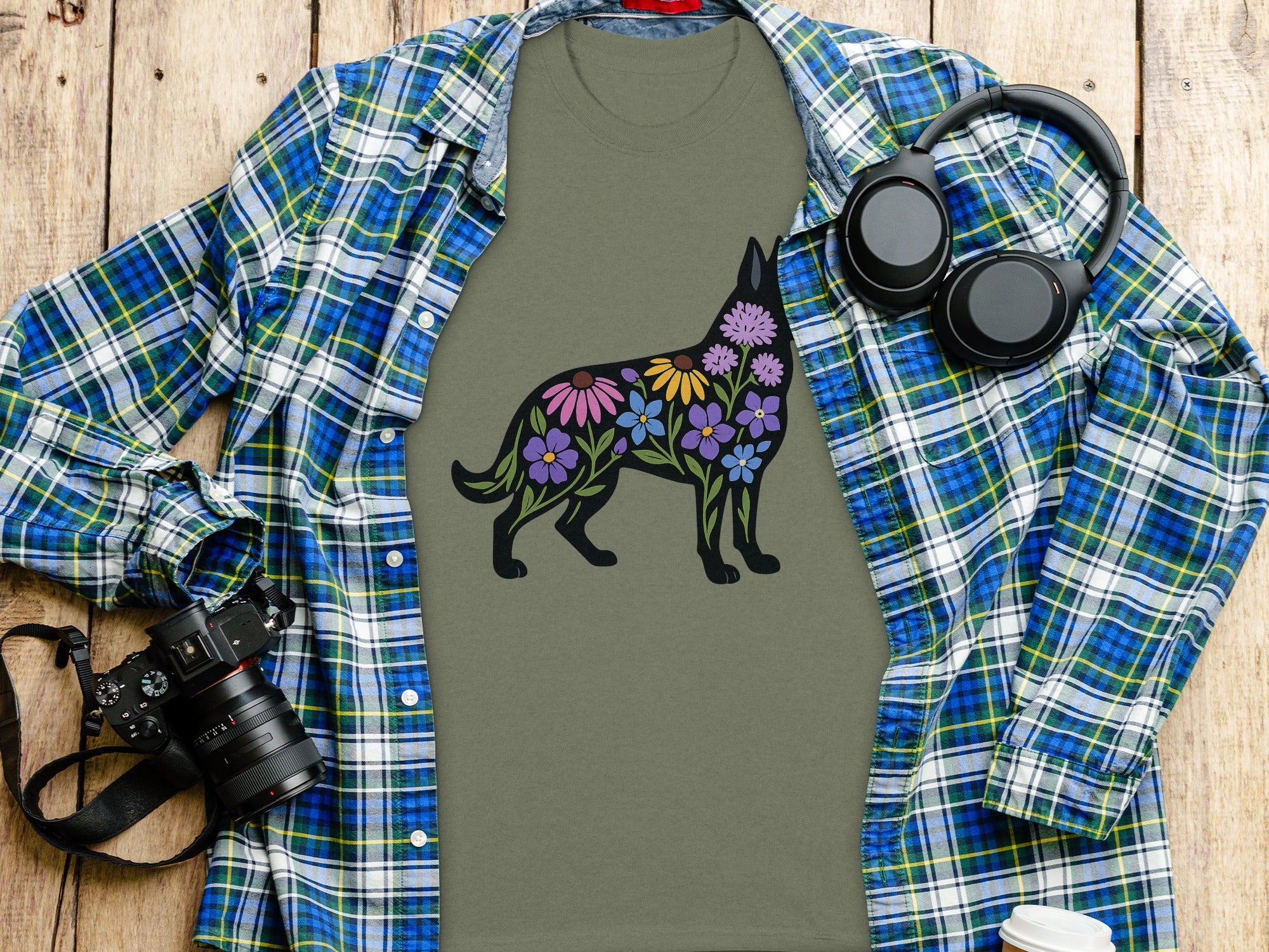 Floral Dog Graphic Tee with Headphones product type