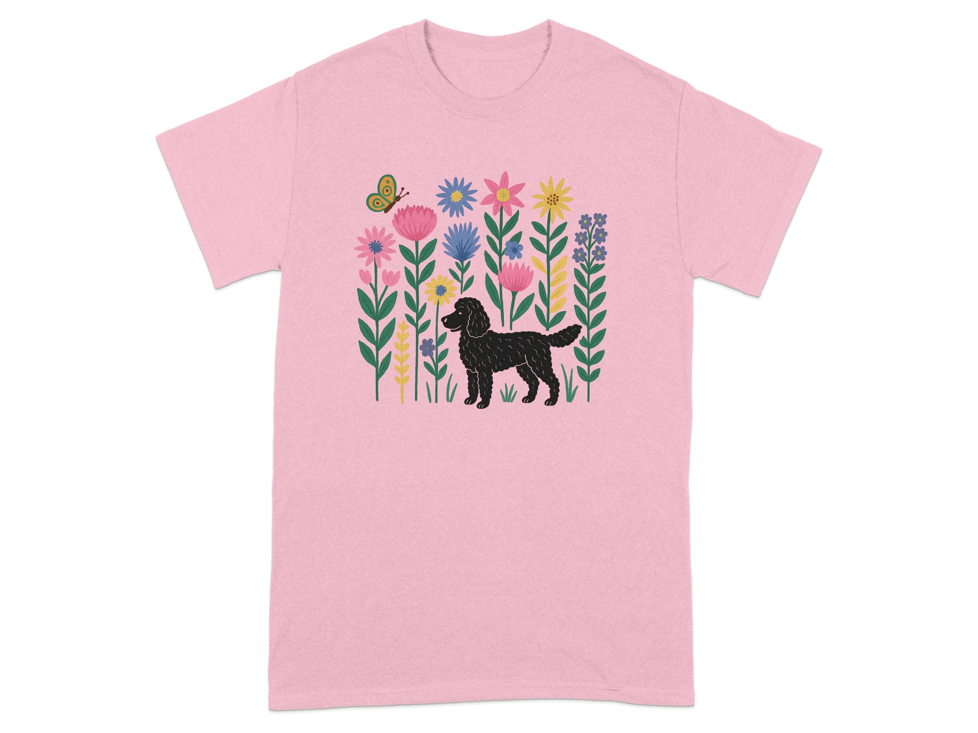 Floral Garden Black Dog Print T-shirt product type