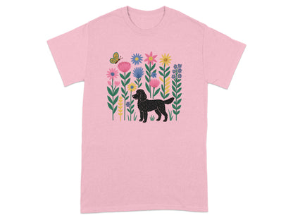 Floral Garden Black Dog Print T-shirt product type