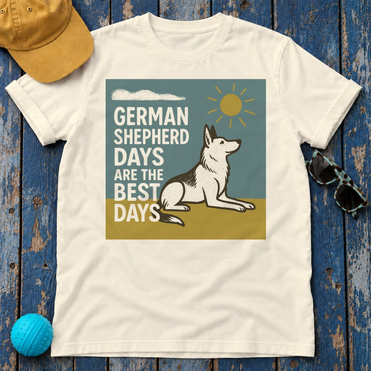 German Shepherd Days Premium Graphic T-Shirt in Natural