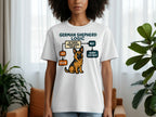 German Shepherd Logic flowchart and cartoon dog on a white t-shirt.