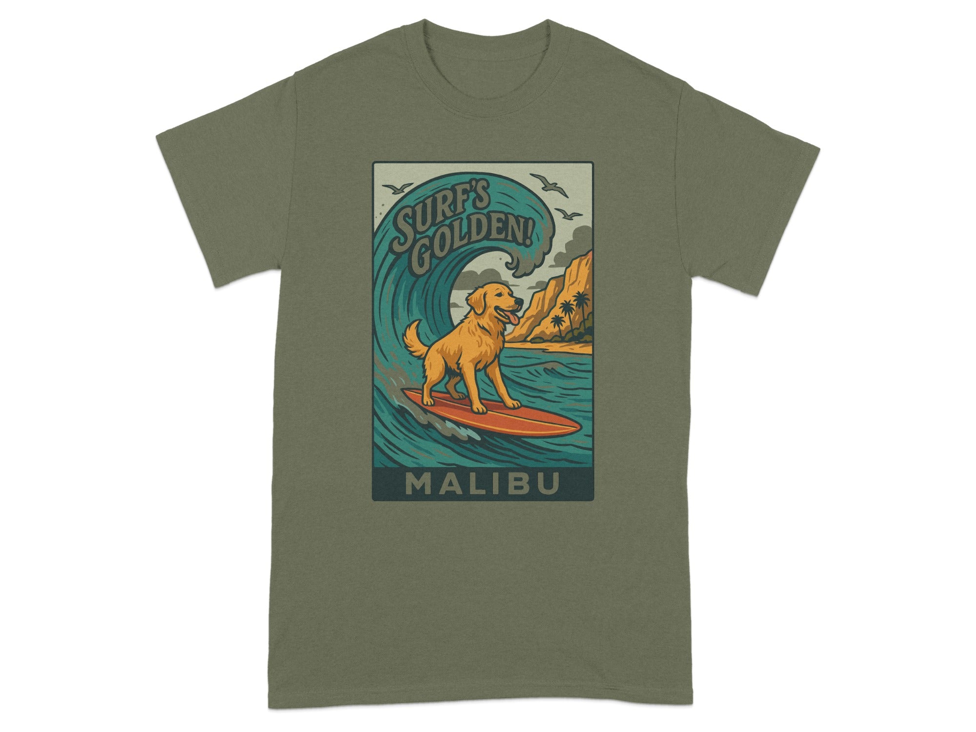 Surf's Golden Malibu Graphic T-shirt for Dog Lovers