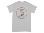 Grey t-shirt with "CHAOS DOG CLUB" and German Shepherd logo.