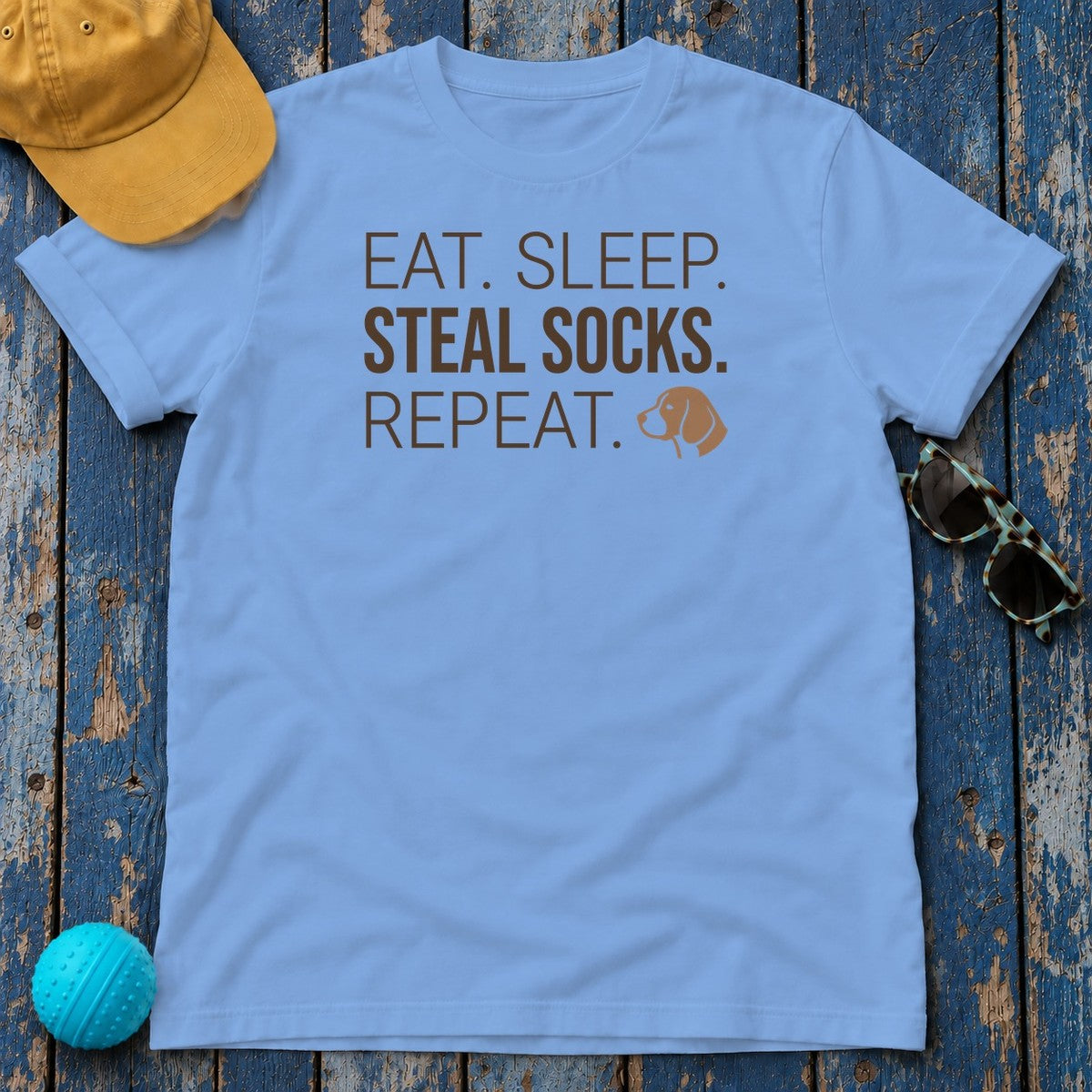Eat Sleep Steal Socks Repeat Beagle T-Shirt in Carolina Blue
