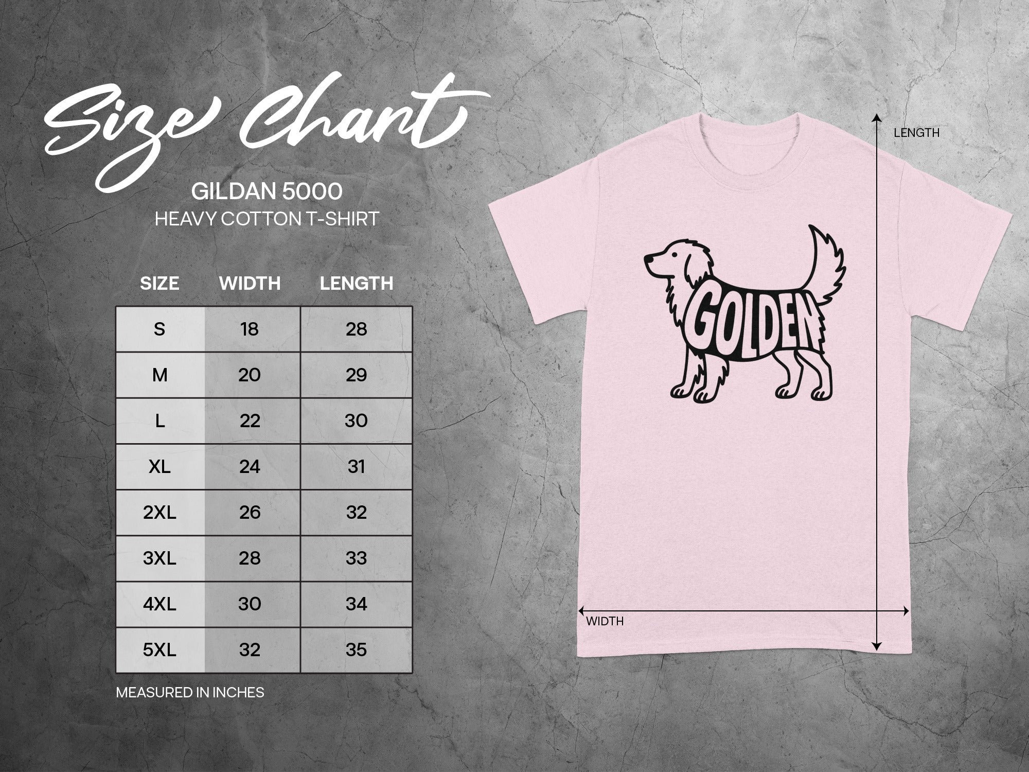 Golden Retriever Pink T-Shirt with Size Chart Shirt