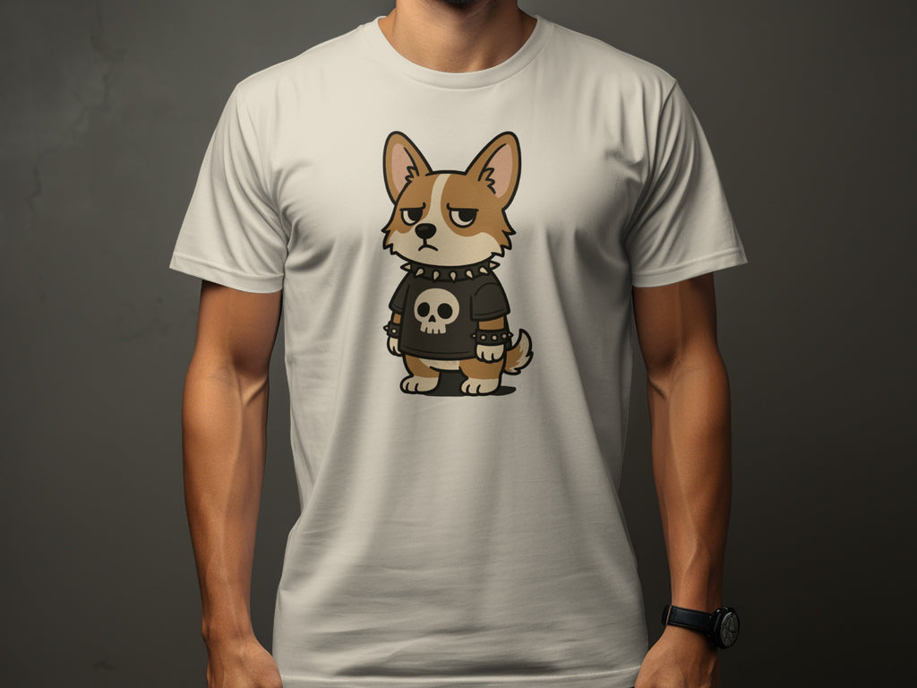 Angry Corgi Cartoon in Punk Outfit T-Shirt
