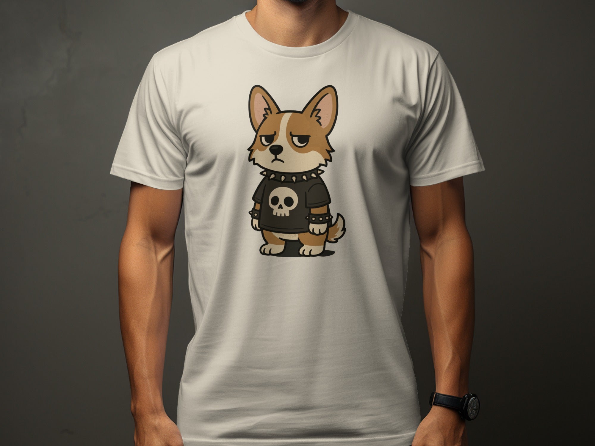 Angry Corgi Cartoon in Punk Outfit T-Shirt