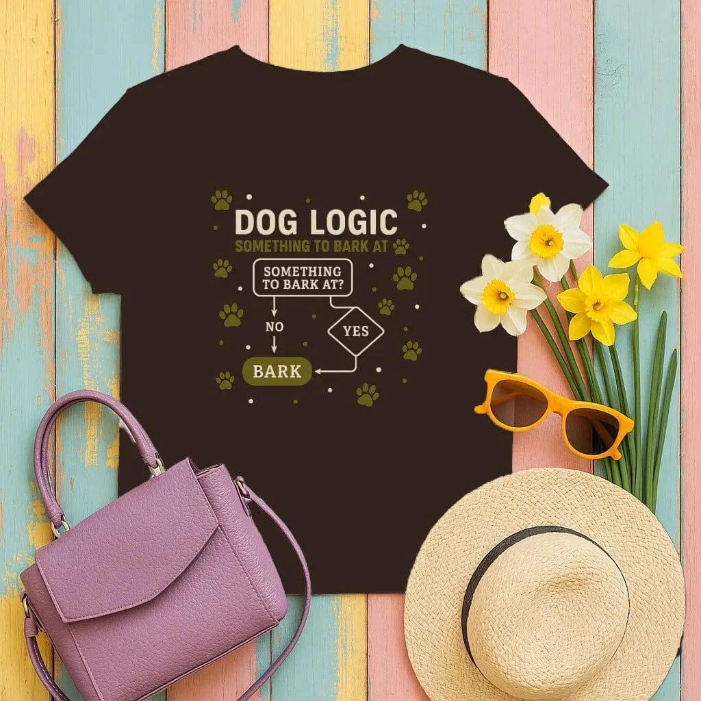 Dog Logic Something to Bark At Funny Animal Design T-Shirt Dark Chocolate T-shirt