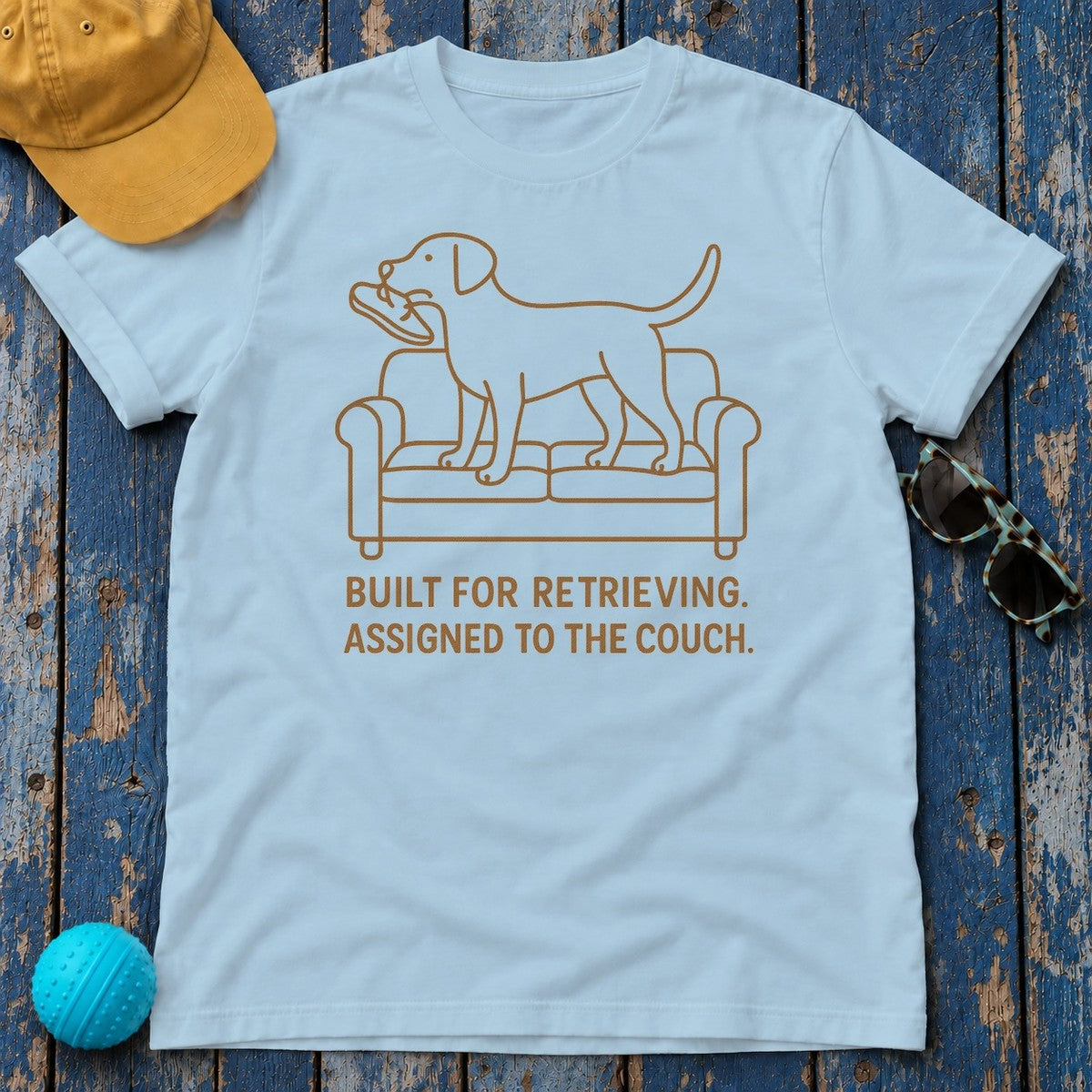 Yellow Lab Built For Retrieving Tee in Light Blue