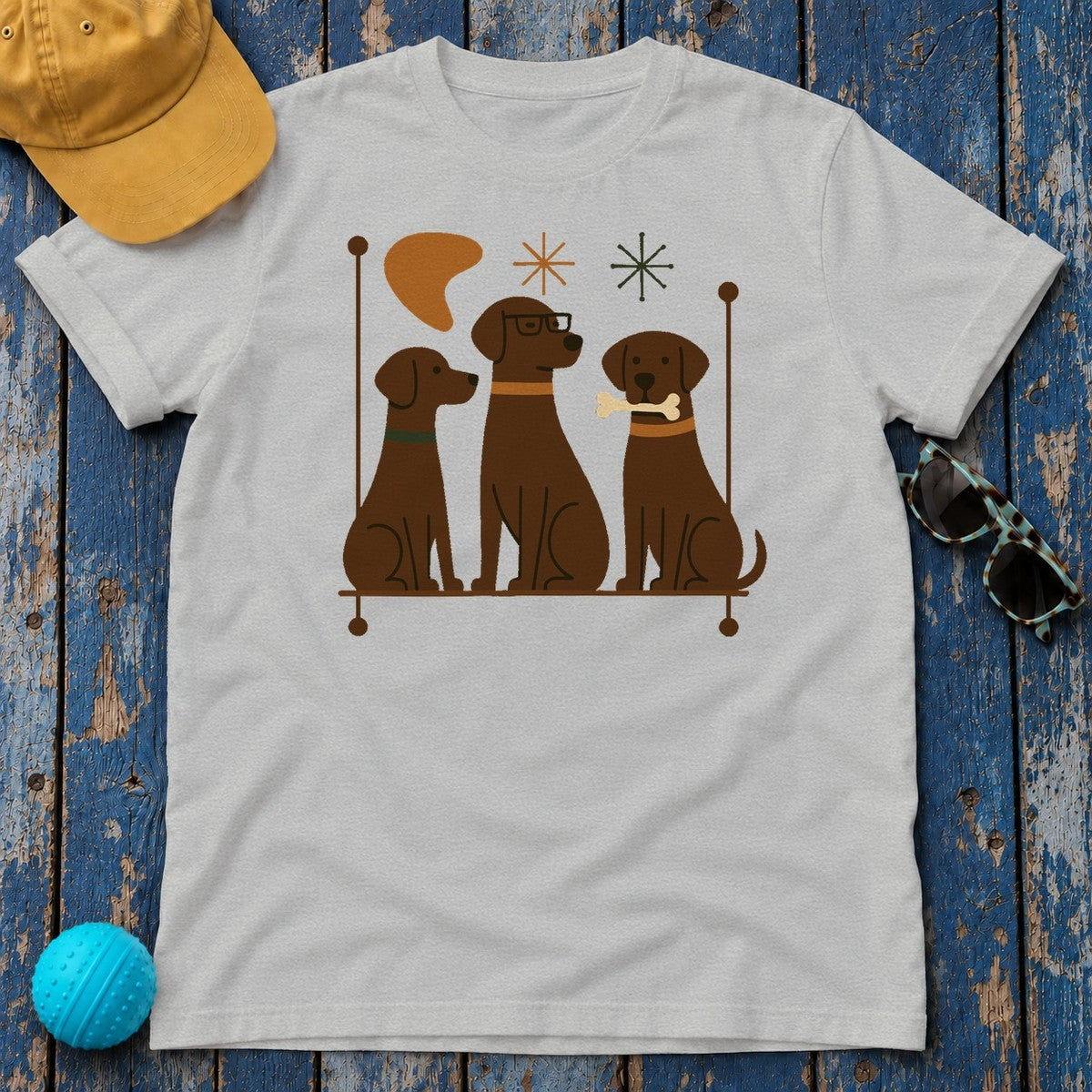 Mid-Century Chocolate Labs T-Shirt in Sport Grey