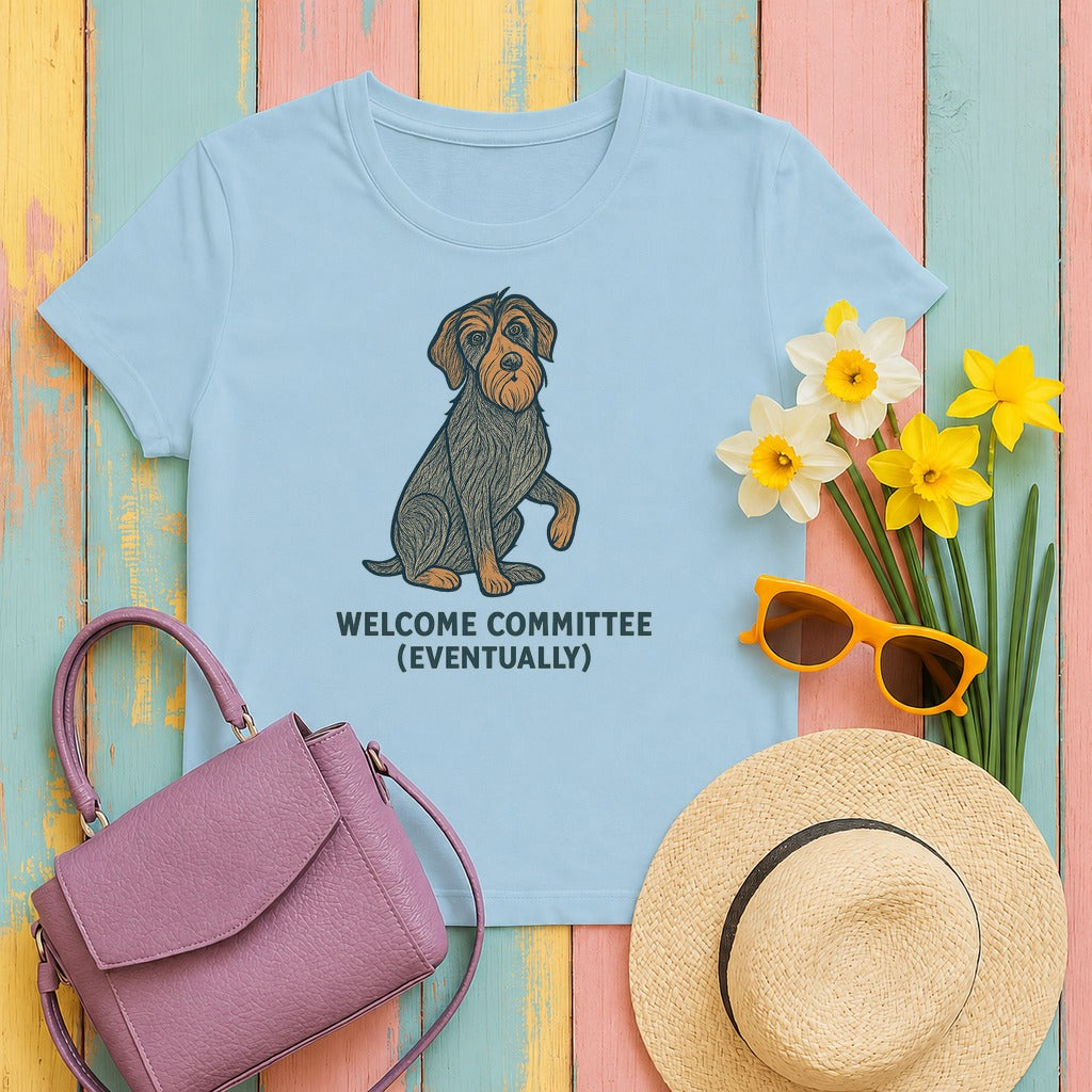Wirehaired Pointing Griffon Welcome Committee T-shirt in Light Blue